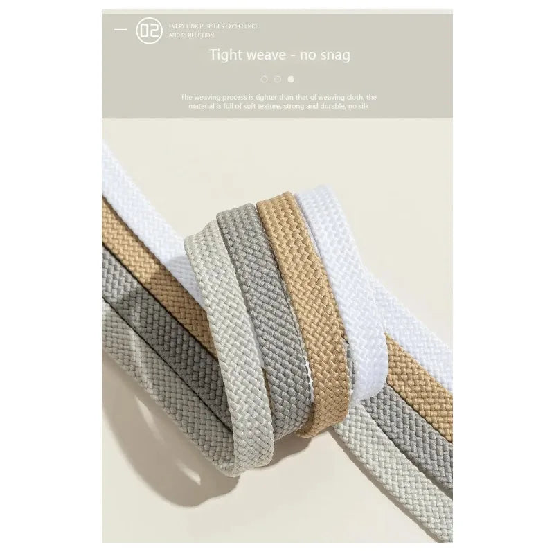 1Pair Classic Fabric Flat Shoelaces for Sneakers - Quality White & Black Shoe Laces for Shoes